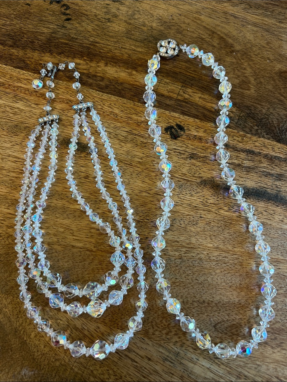 Vintage Crystal Aurora Beaded Necklace & Multi-Strand Set - Clear.